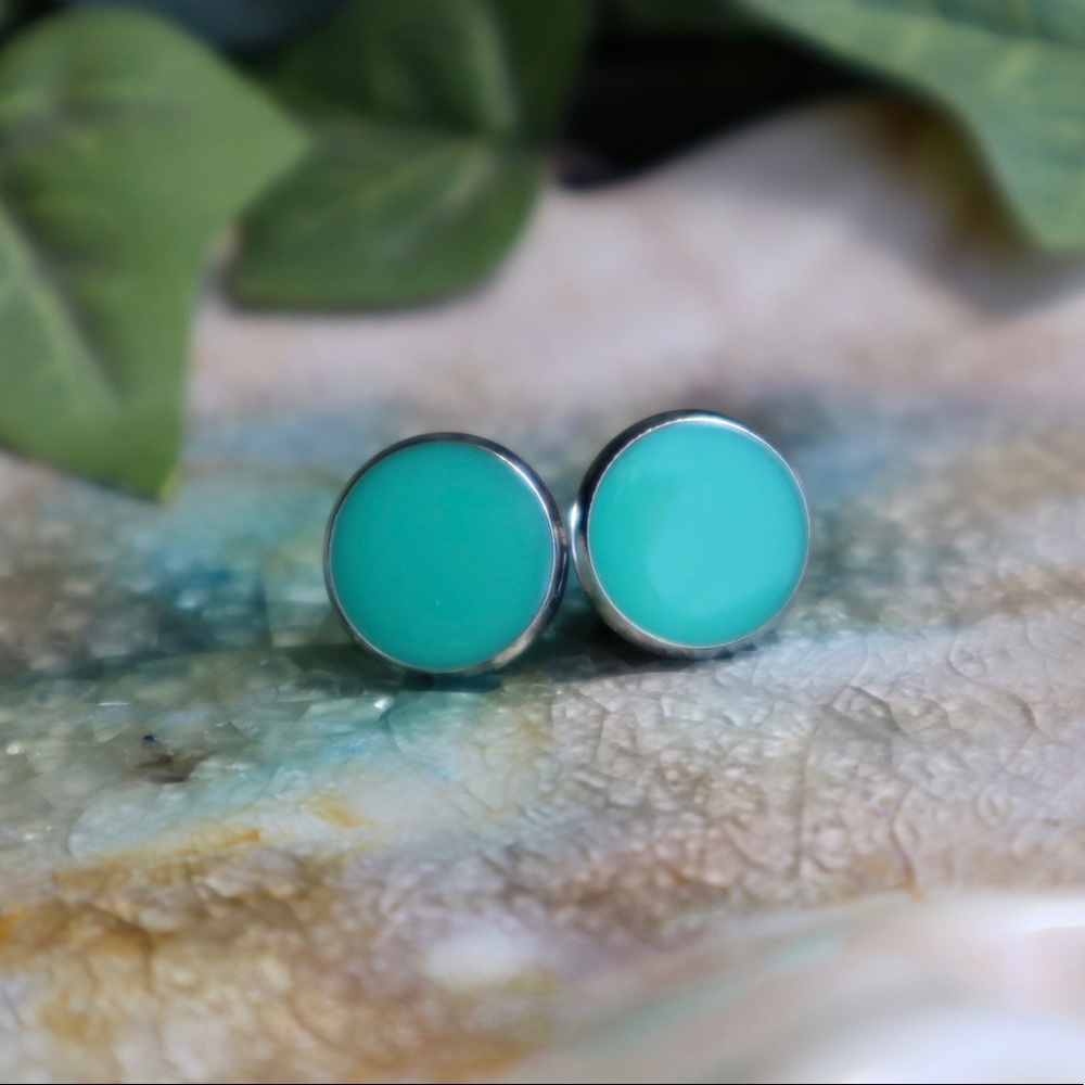 Handmade Teal Resin Stud Earrings